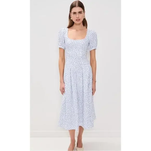 Reformation Coucou Linen Dress in Hanna Blue White Floral Size 6 100% Linen - Picture 2 of 9